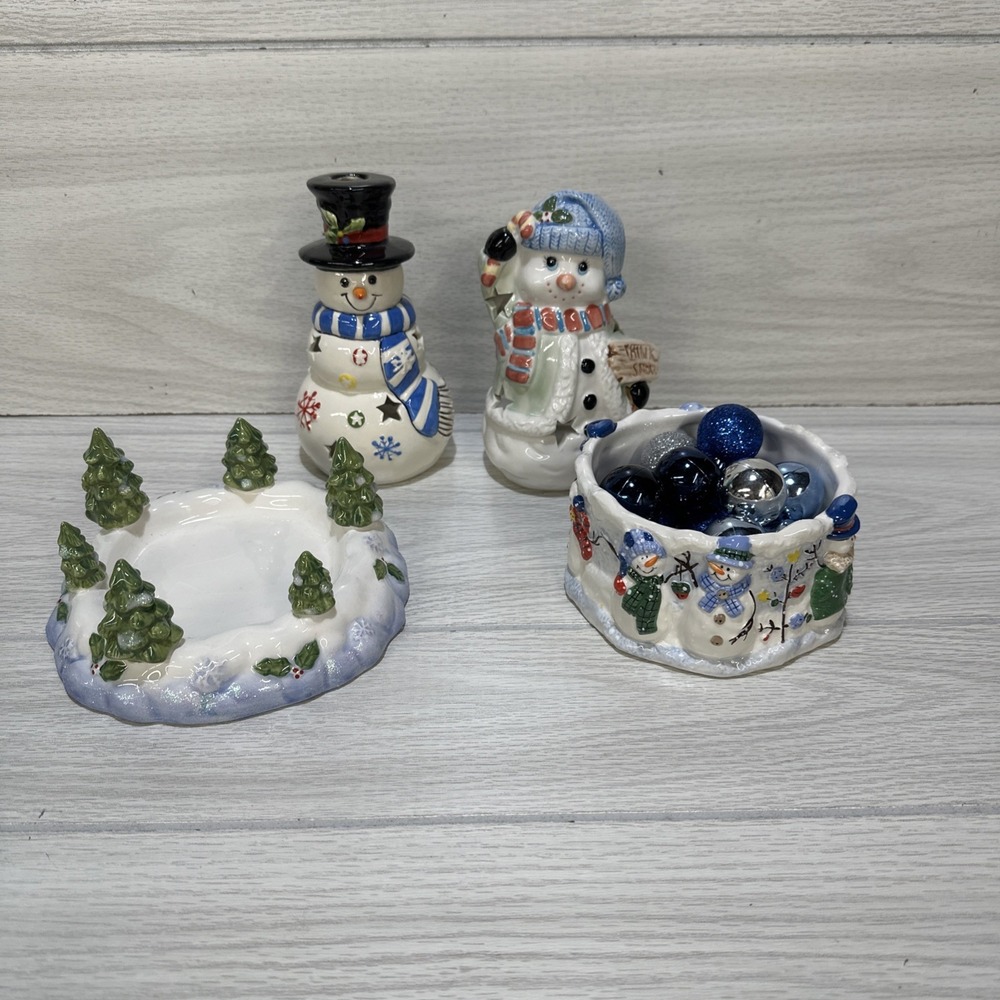 Snowman 6" & Evergreen (Set Of 4) Winter Candle Accessories 3.5" Candle‎ Space
